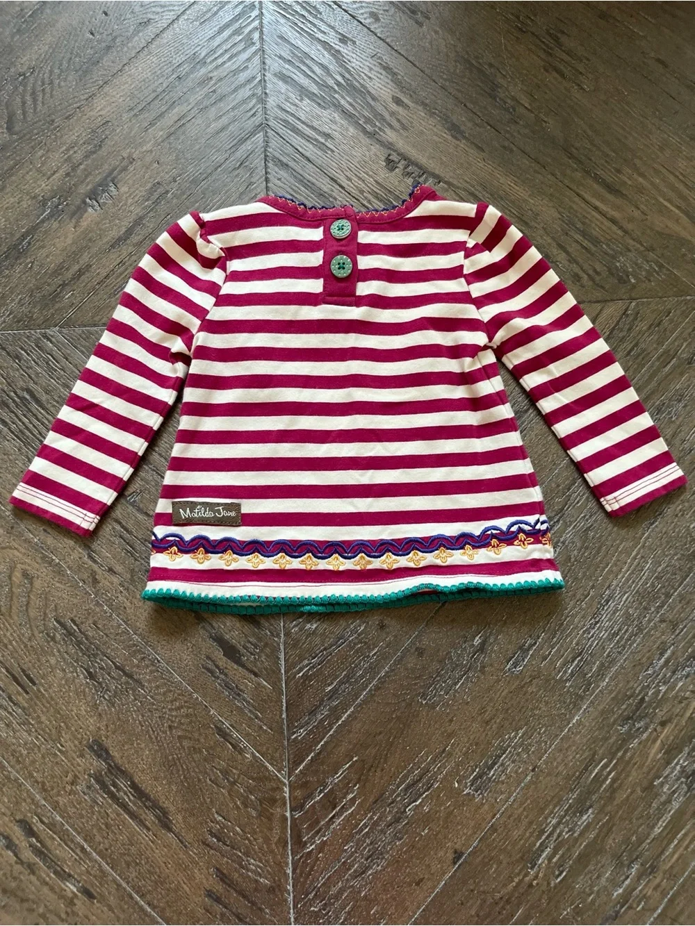 Matilda Jane Striped Long-Sleeve Dress with Embroidered Hem Size 0-3M